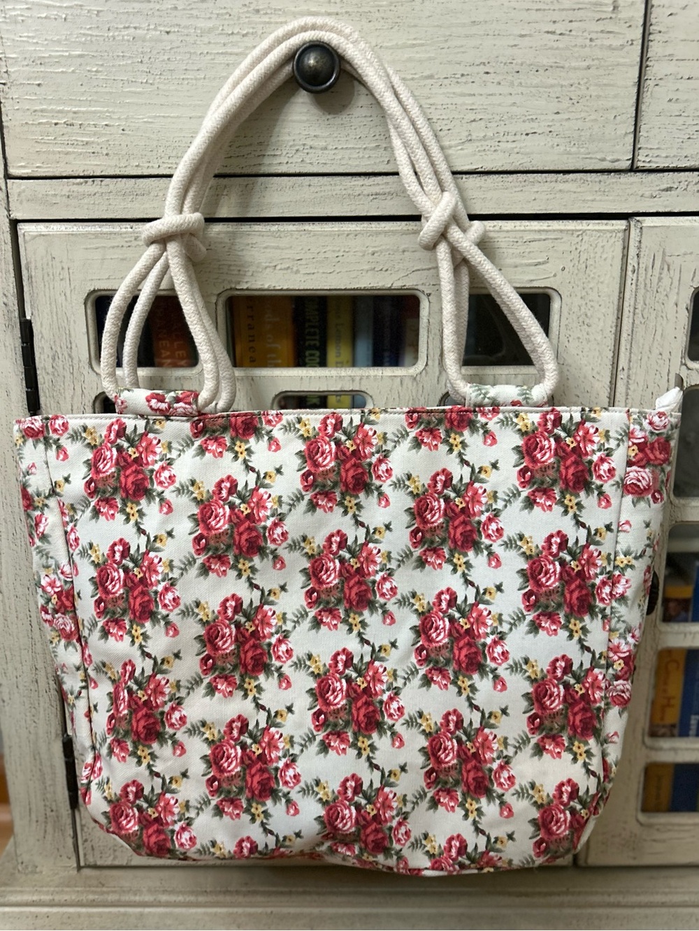 Farmhouse Is My Style Floral Rose Canvas Farmstyle Rope Handle Tote Bag